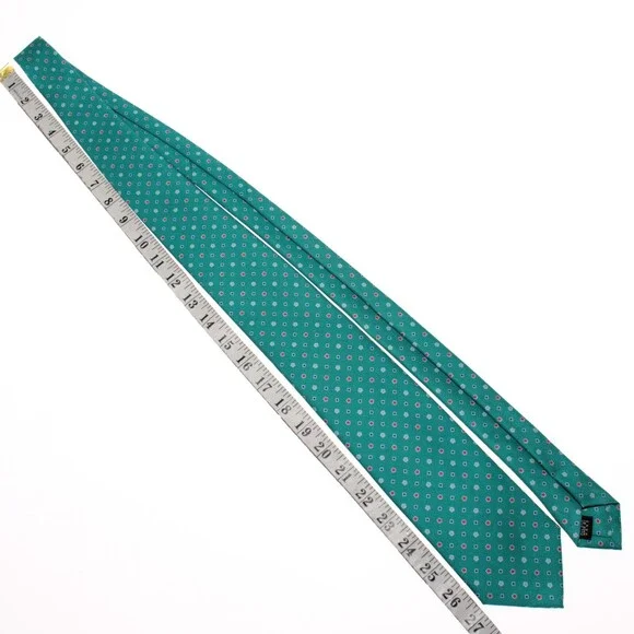 Drake's NWT Neck Tie in Teal Green with Red & Blue Geometric Pattern 100% Silk